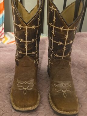 Kids Brown Western Stitch-Detail Cowboy Boots